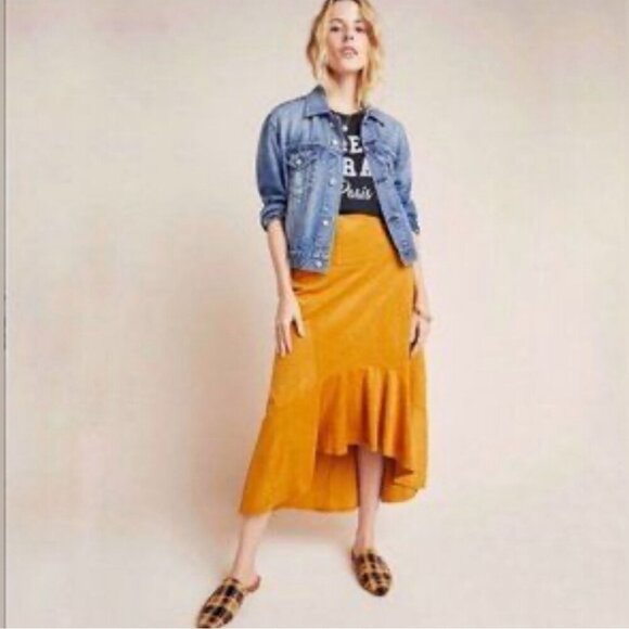 Maeve by Anthropologie Cosima Flounced High Low Skirt Brushed Faux Suede Sz 0 - Picture 5 of 13